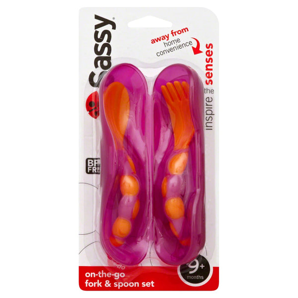 Sassy on-the-go Fork & Spoon Set - Orange purple