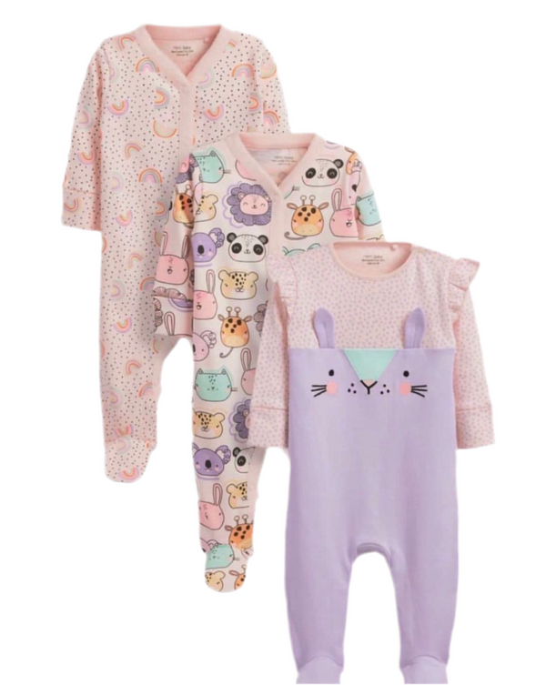 Next Uk 3 Pack Sleepsuit 100% Cotton