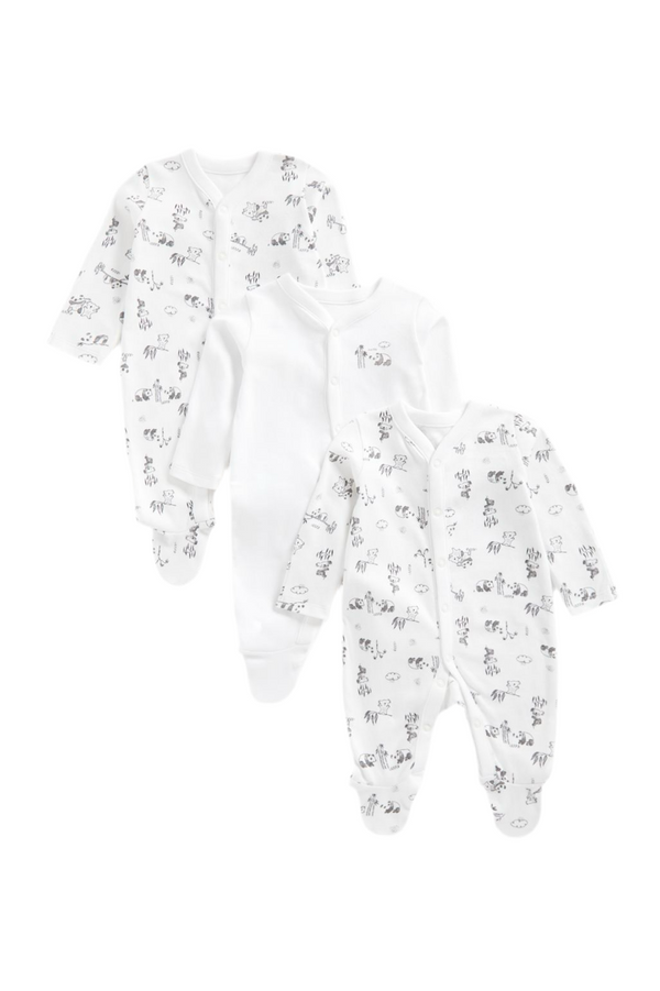 Mothercare Unisex Full Sleeves Koala & Panda Printed Sleepsuits - Pack of 3