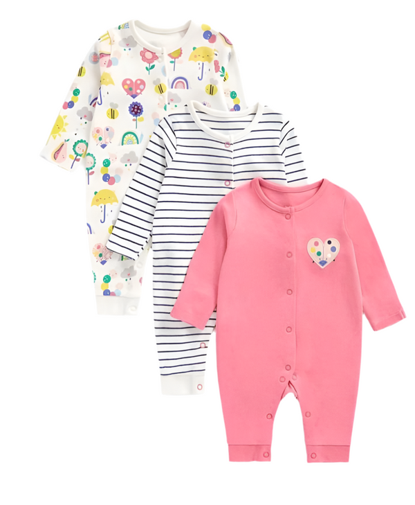 Mothercare Girls Sunshine Sleepsuits - 3 Pack