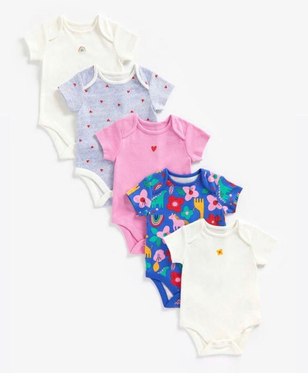 Mothercare Bright Girls  Short Sleeve Baby Bodysuits - 5 Pack