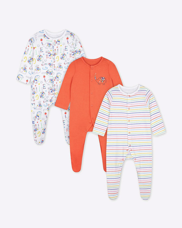 Mothercare Unisex Safari Essentials  Sleepsuit - Pack Of 3