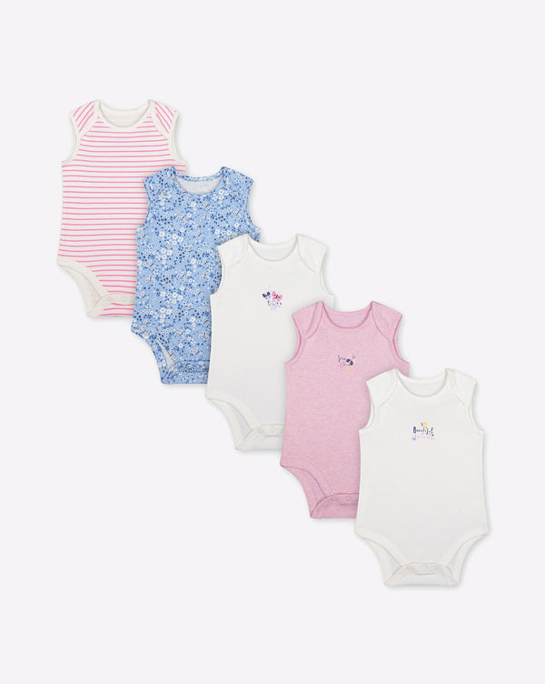 Mothercare Girls Butterfly Sleeveless Bodysuits - 5 Pack