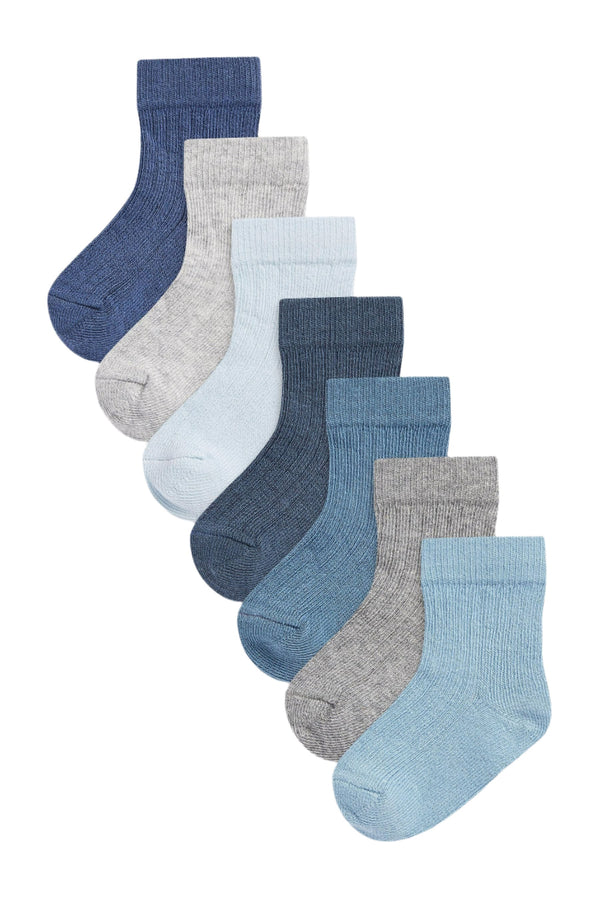 Next 7 Pairs Blue Cotton Socks