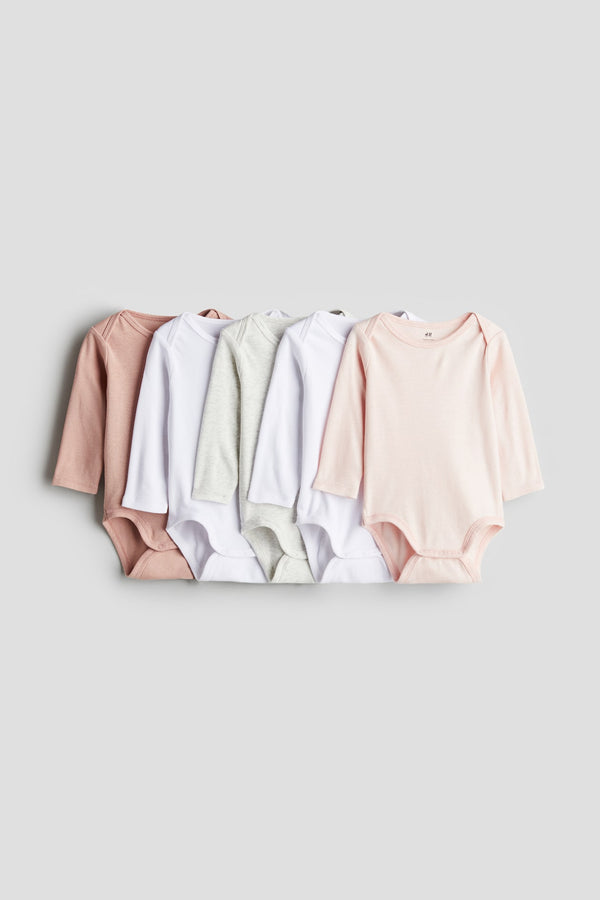 H&M  Pink, Grey & White Long Sleeve Girl 5 Pack Bodysuit