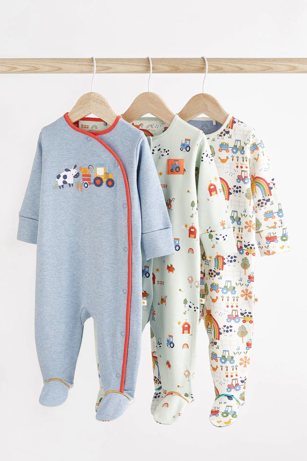 Next Blue Cotton Baby Sleepsuits 3 Pack