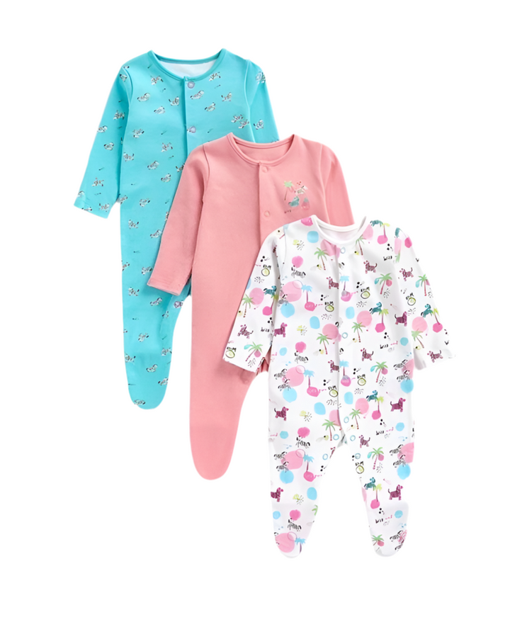 Mothercare Girls Zebra Sleepsuits - 3 Pack