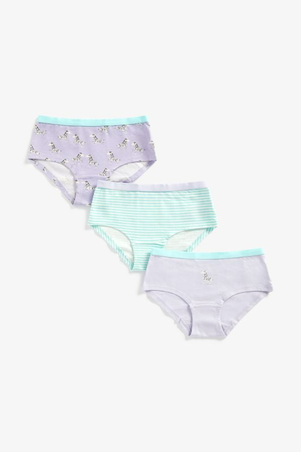 Mothercare Girls Zebra Hipster Briefs - 3 Pack