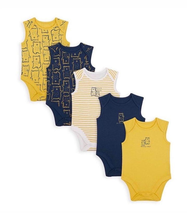 Mothercare Boys Mummy & Daddy Yellow Sleeveless Bodysuits – 5 pack