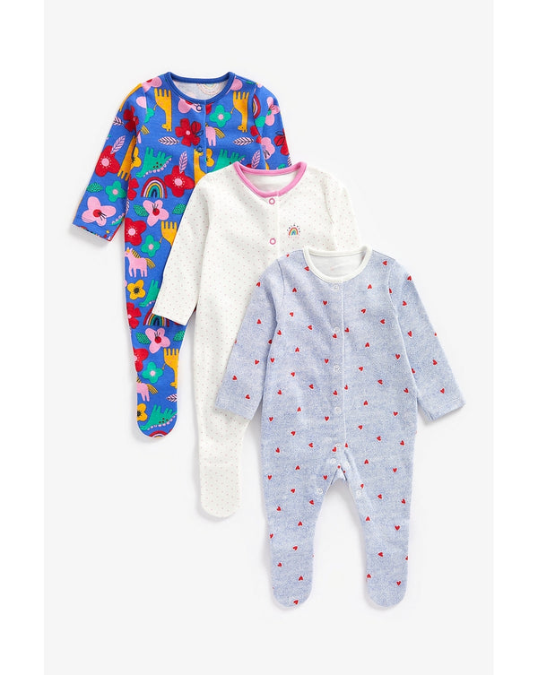 Mothercare Girls Bright Sleepsuits - Pack of 3