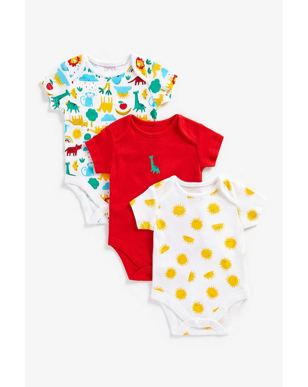 Mothercare Unisex Bright Short Sleeves Bodysuit  - Pack Of 3