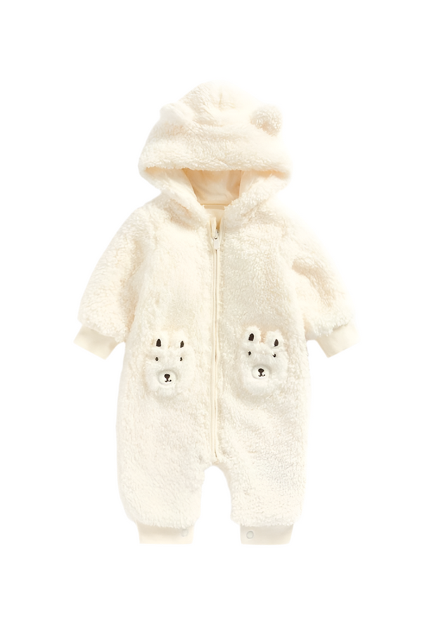 Mothercare Sleepsuit Fleece White with Bear Pocket