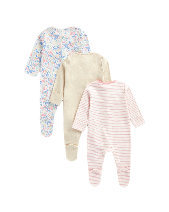 Mothercare Girls Under the Sea Full Sleeves Sleepsuits - Pack of 3