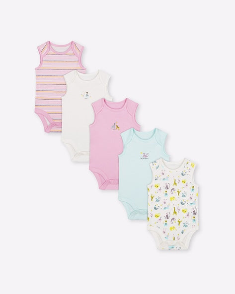 Mothercare Girls Little Safari Sleeveless Bodysuits - 5 Pack