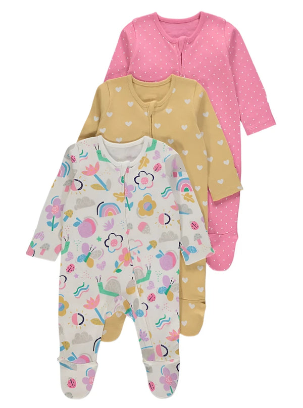 George Uk Bright Patterned Zip Sleepsuits 3 Pack