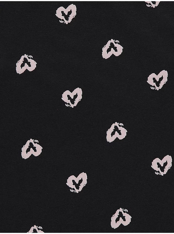 Heart Print Long Sleeve Pyjamas black