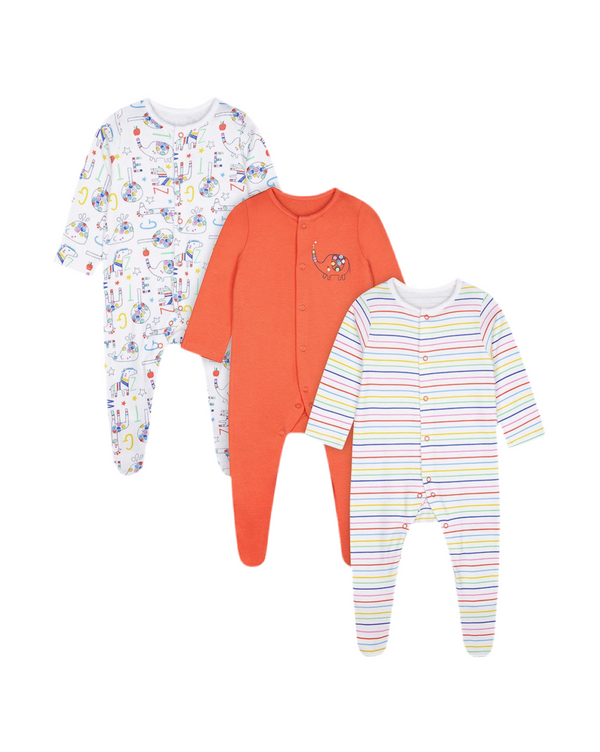 Mothercare Unisex Safari Essentials  Sleepsuit - Pack Of 3