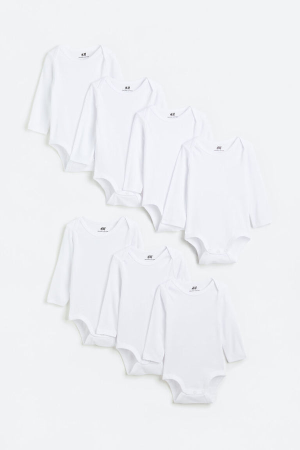 H&M 7 Pack White Long Sleeve Bodysuit 100% Cotton