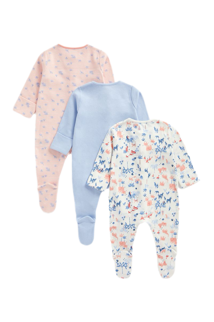 Mothercare Girls Elephant Long Sleeve Sleepsuits - 3 Pack