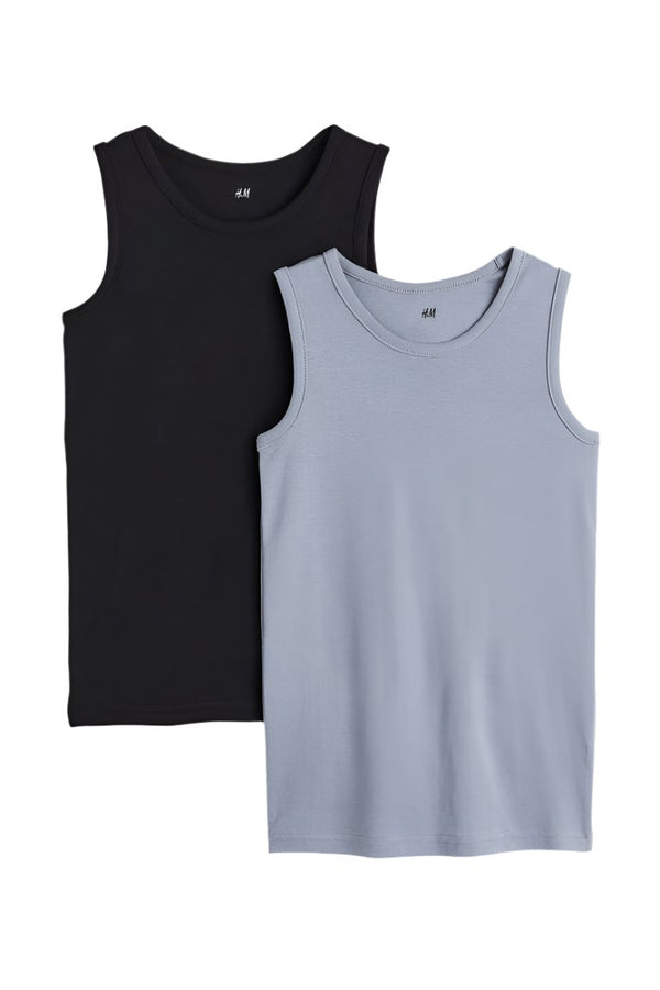 H&M 2 Pack Navy Sleeveless Vests Organic Cotton