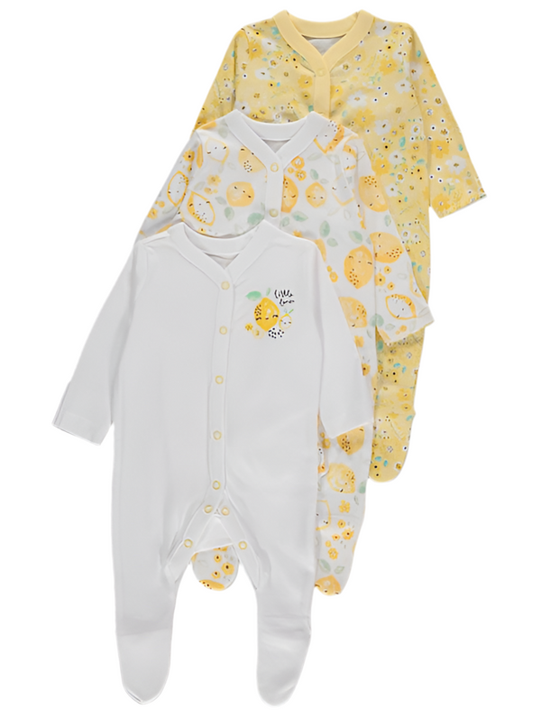 Mothercare Sweet Lemon Full Sleeves Sleepsuits - Pack of 3