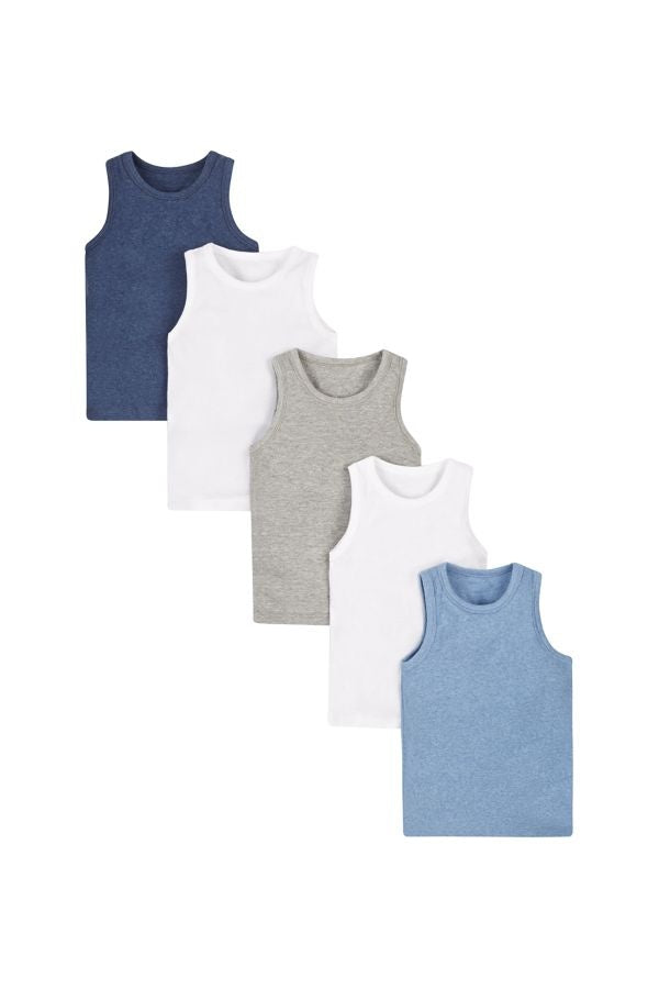 Mothercare Boys' Blue Marl Vests - 5 Pack