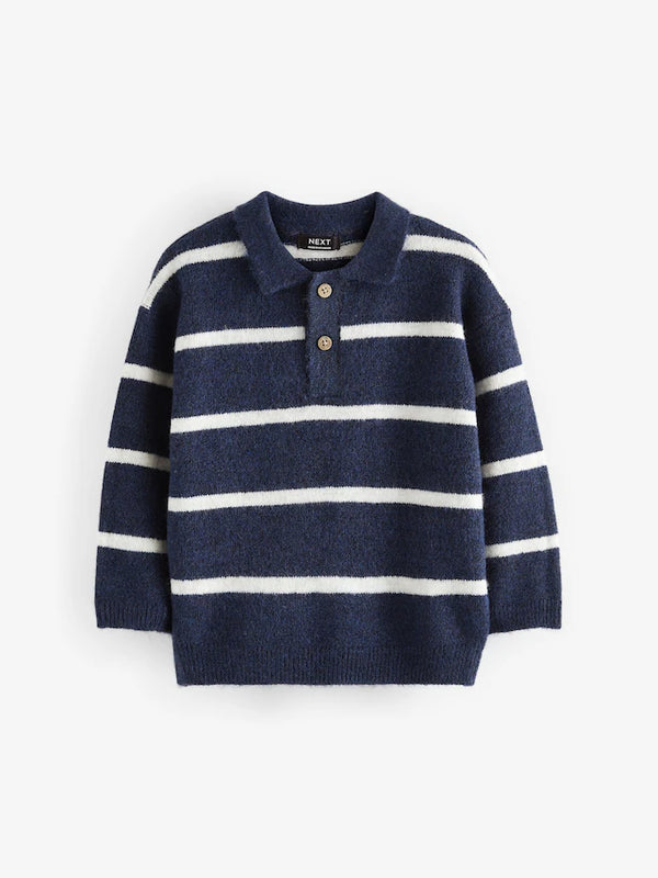 Next Uk Navy Blue Long Sleeve Stripe Polo Shirt(1.5-2years)