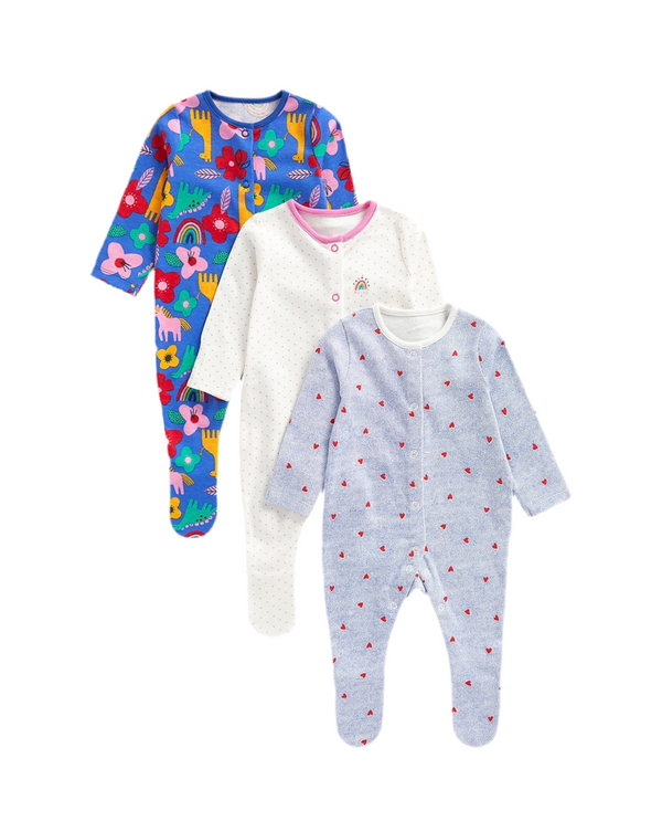 Mothercare Girls Bright Sleepsuits - Pack of 3