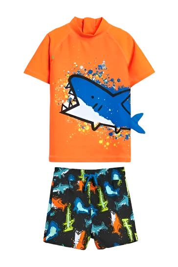  Next Boys Orange Shark 2 Piece Rash Vest And Shorts Set