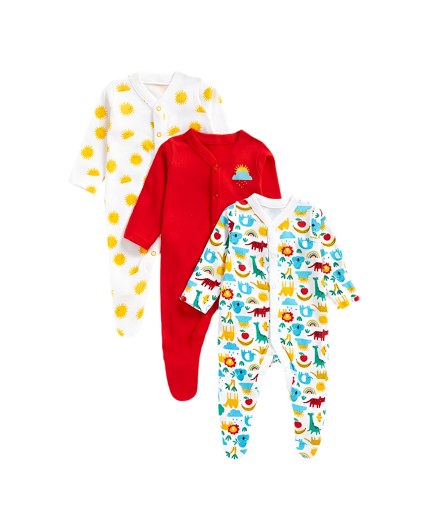 Mothercare Unisex Brights Full Sleeves Sleepsuits - Pack of 3