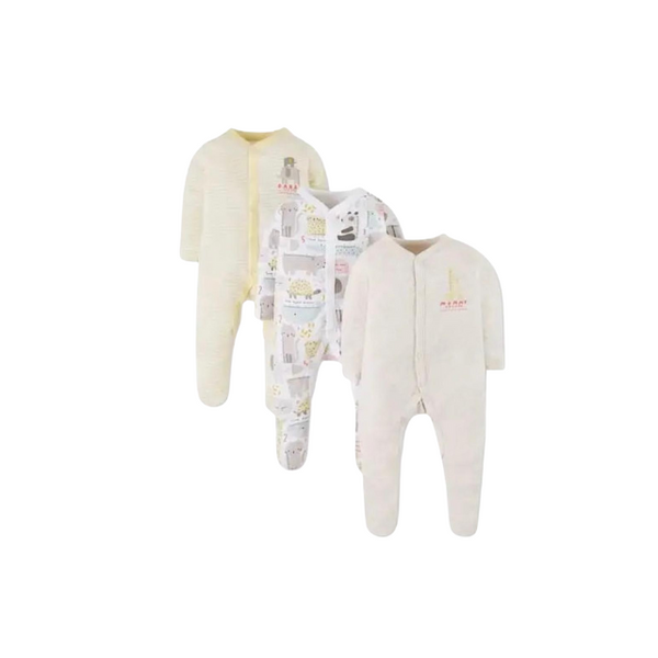 Mothercare Unisex Full Sleeves Animal Print Sleepsuit - Pack Of 3