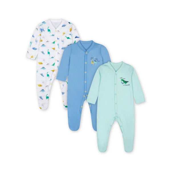 Mothercare Boys Dinosaur Full Sleeves Sleepsuits - Pack of 3