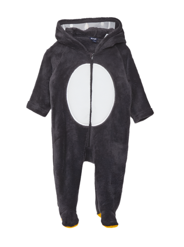 Kiabi France Black Penguin Fleece Zip-Up Sleepsuit , Overall