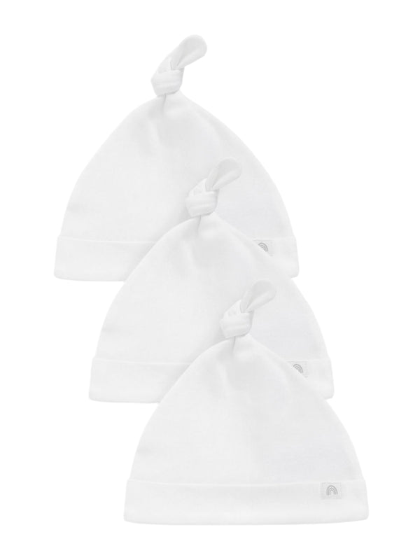 Next Uk White 100% Cotton Tie Top Baby Hats 3 Pack (newborn, up to 3 months)