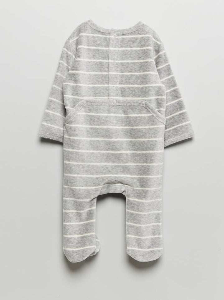 Grey Cat Velour Sleepsuit