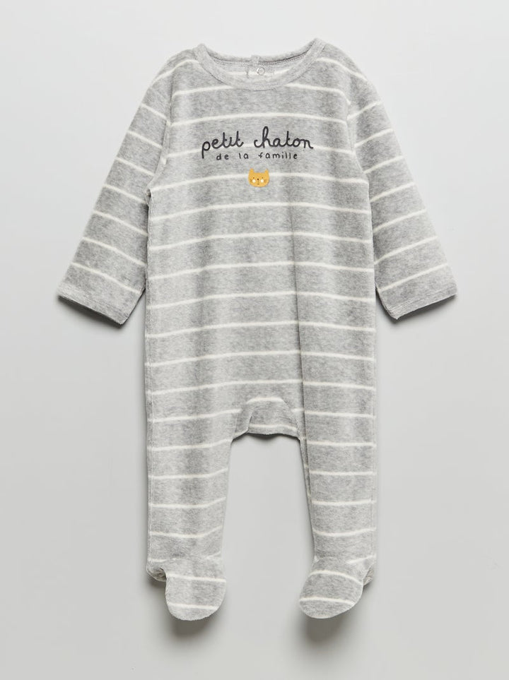 Grey Cat Velour Sleepsuit