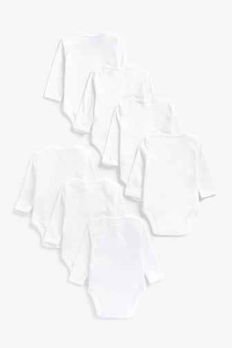 Mothercare White Long-Sleeved Bodysuits - 7 Pack