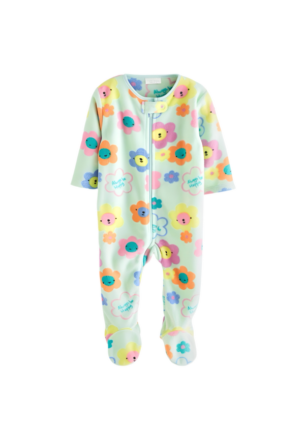 Next Green Flower Velour Sleepsuit