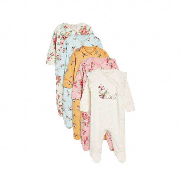 Next Uk 5 Pack Cotton Girl Sleepsuit