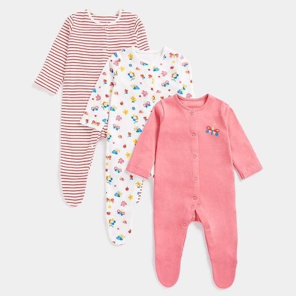 Mothercare Girls Nature Garden Sleepsuits - 3 Pack