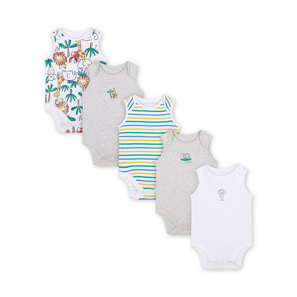 Mothercare Boys Jungle Bodysuits - 5 Pack