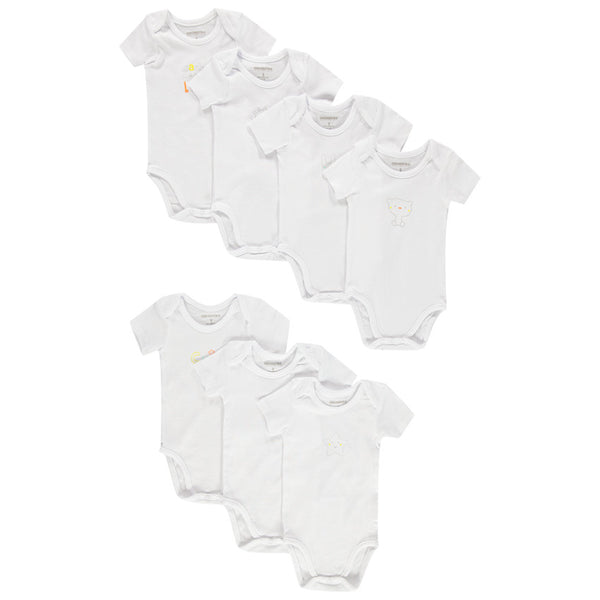 Orchestra 7 Pack White Short Sleeve Bodysuits (tiny, 1 months, 9 months)