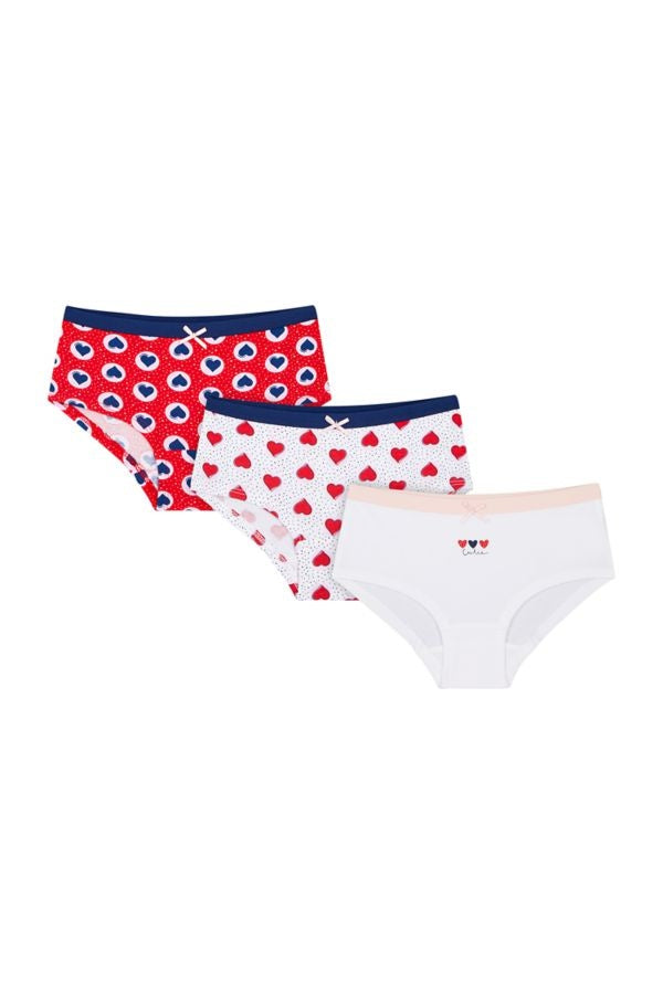 Mothercare Girls Heart Short Briefs - Pack of 3 - Pink/Navy