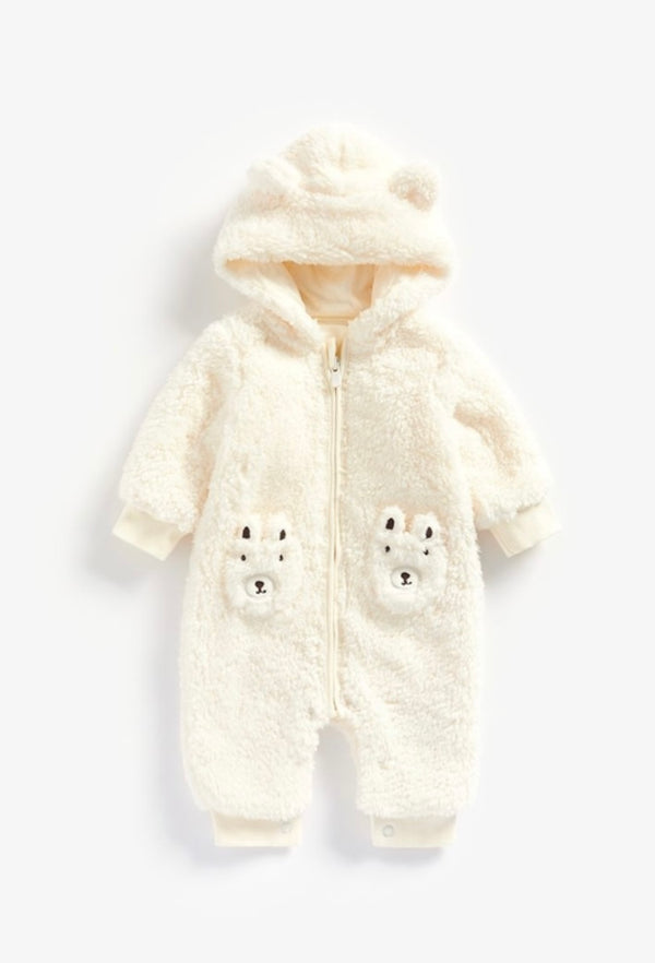 Mothercare Sleepsuit Fleece White with Bear Pocket