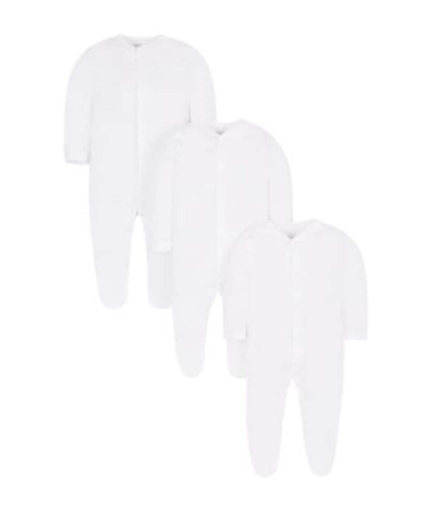 Mothercare Uk Unisex Toweling White Sleepsuits- 3 Pack