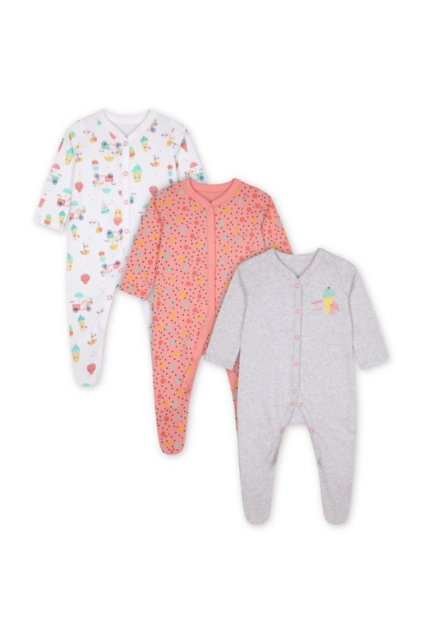 Mothercare Girls Fruit Sleepsuits - 3 Pack