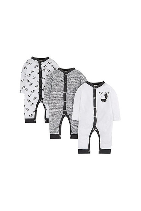 Mothercare Unisex Cow Story Footless Sleepsuits - Pack of 3