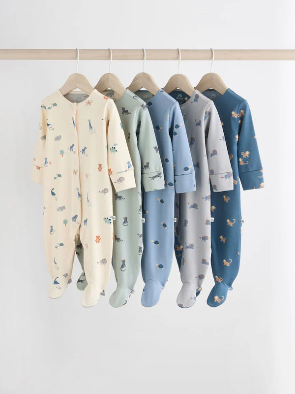 PreOrder Next Teal Blue 100% Cotton Patterned Baby Sleepsuits 5 Pack (0-2yrs)