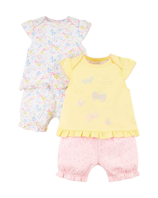 Mothercare Girls Half Sleeves Floral Butterfly Pyjama- Pack Of 2