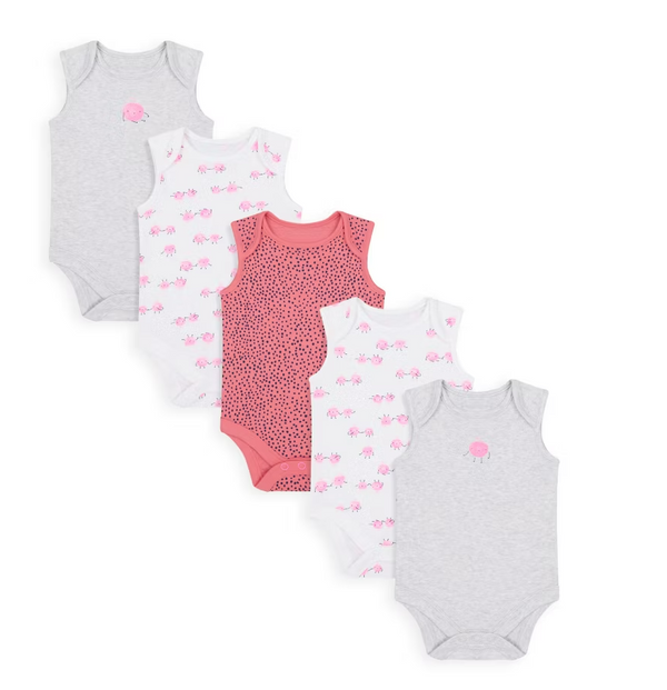 Mothercare Apple of my Eye Sleeveless Bodysuits – 5 pack